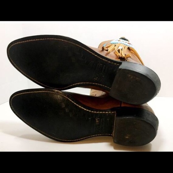 Tan Texas Cowgirl Boots with beads and fringe - Picture 6 of 6